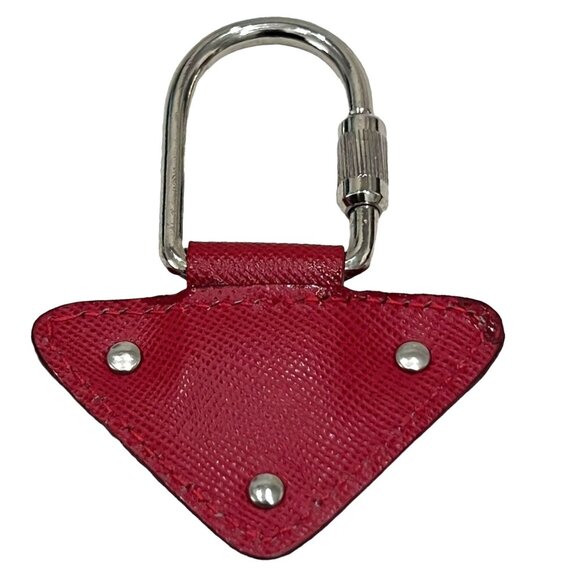 PRADA: Silver Metal & Red Saffiano Leather/Enamel Logo Bag Charm/Keychain #1550 - Picture 4 of 5